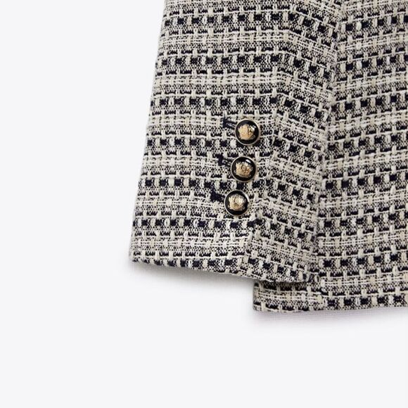 ZARA BLOGGERS FAV TEXTURED SAND AND BLUE BLAZER NWT chanelish style - Picture 8 of 13